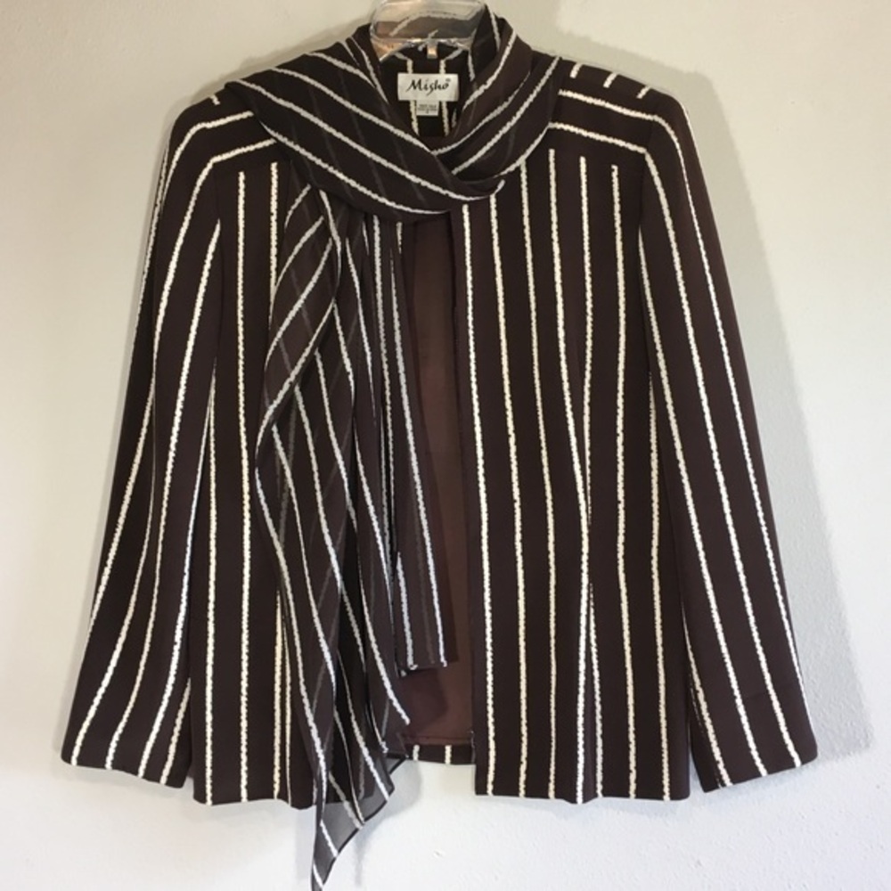 Vintage Silk Coord Jacket Set Blazer Scarf Striped